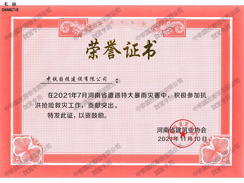 河南省頒發(fā)抗洪搶險(xiǎn)貢獻(xiàn)企業(yè)